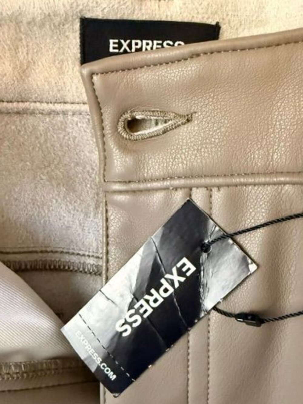 Express Taupe Modern Straight Super High Rise Faux Lambskin Leather Jean Sz 12L - Picture 12 of 13